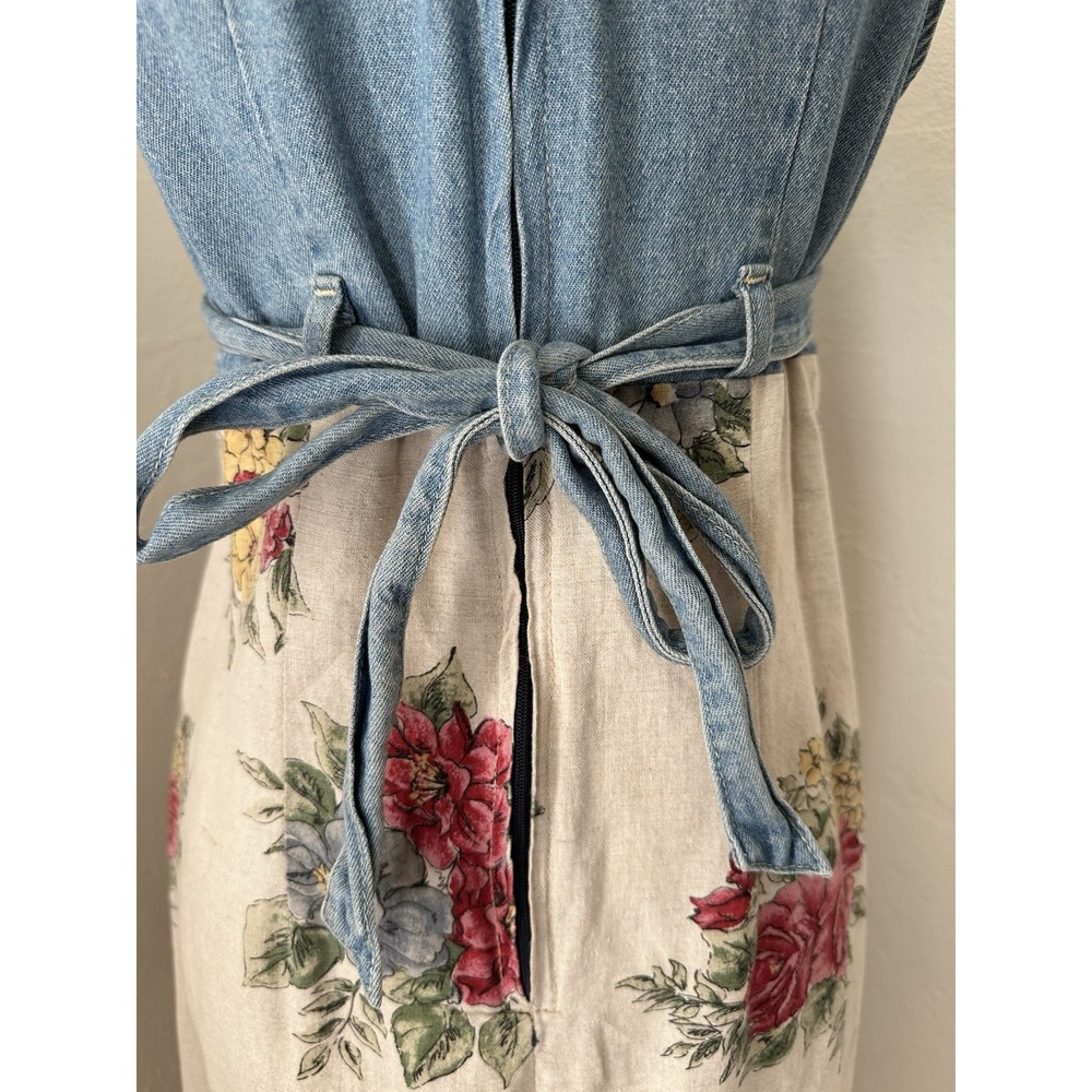 VTG Triangle Blues Denim Floral Maxi Dress Sz 9 Made USA Cottagecore 90s - Picture 4 of 16
